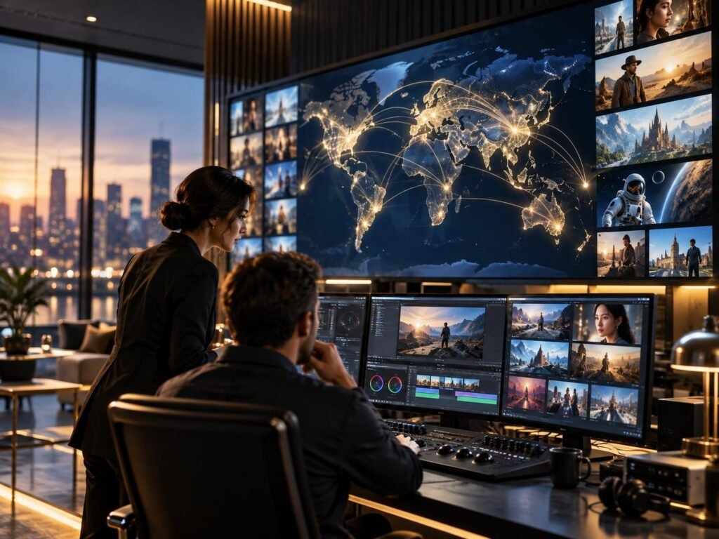 Digital content distribution visual (illustrative artwork)