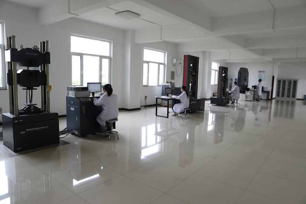 Industrial testing equipment in a laboratory, illustrative stock photography