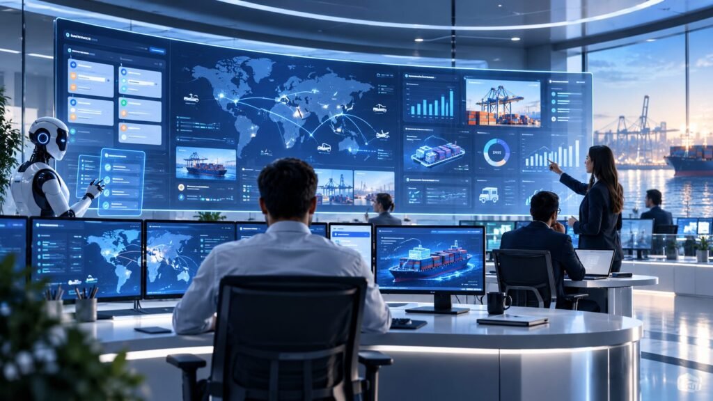 Illustrative visual for futuristic ai logistics command center