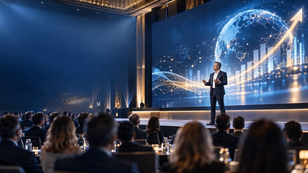 Illustrative visual for futuristic corporate keynote with ai growth vision