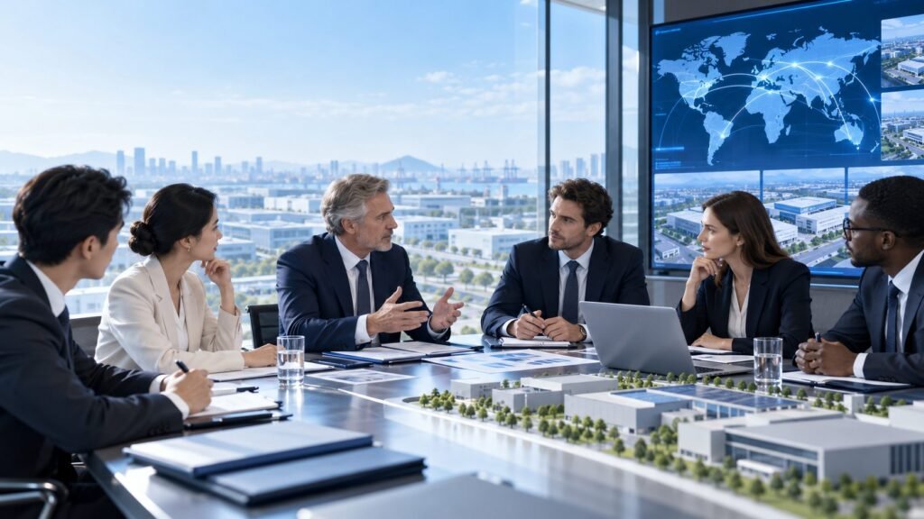 Illustrative visual for global strategy boardroom meeting